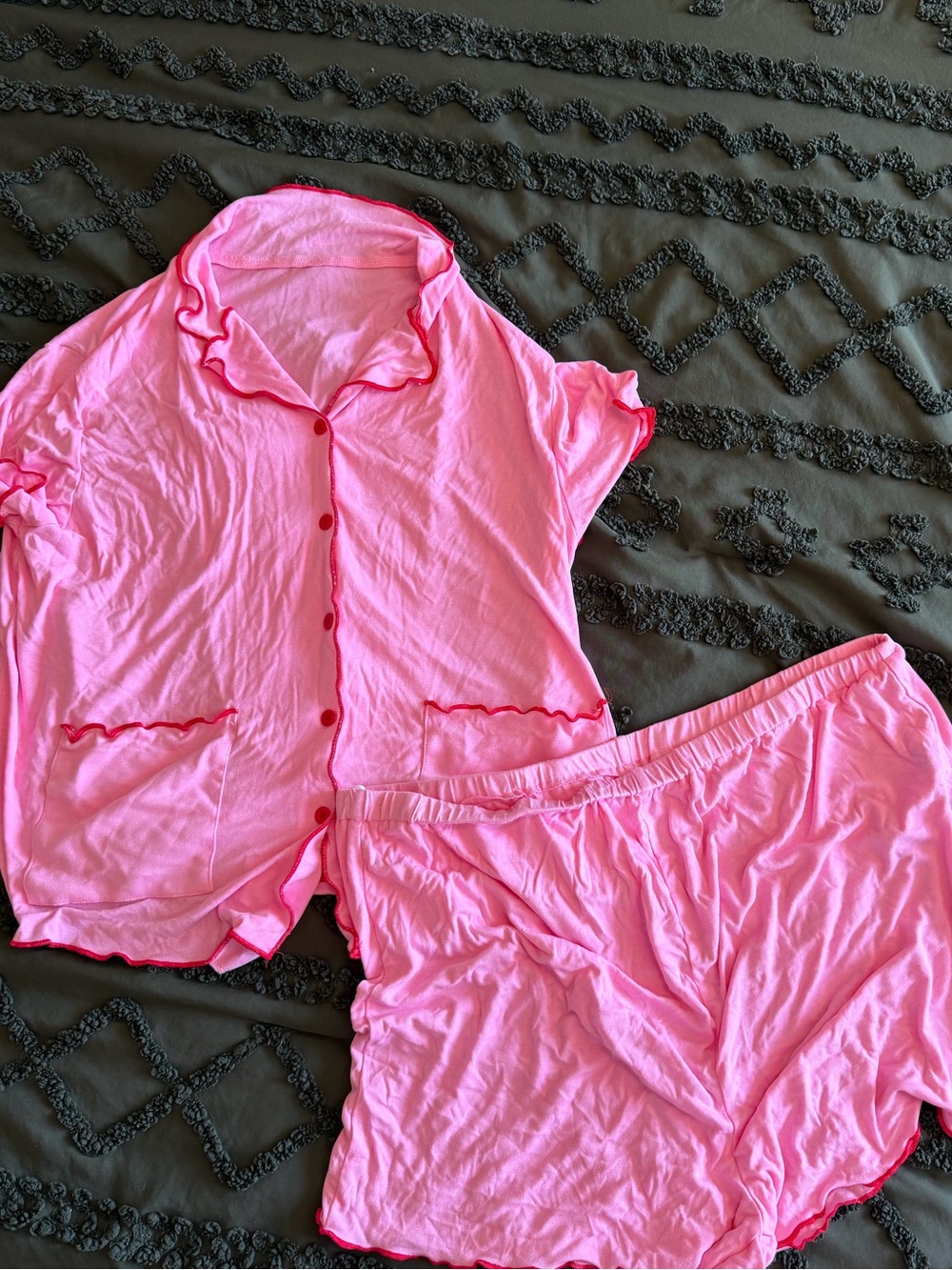 Pink Ruffle-Trim Short Sleeve Pajama Set— MATERNITY